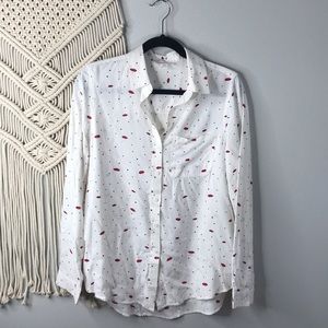 BEACH LUNCH LOUNGE LIP PRINT BLOUSE M